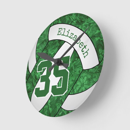 緑の白いバレーボールチームの色の女のカスタム子 ラウンド壁時計 (傾斜)