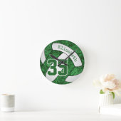緑の白いバレーボールチームの色の女のカスタム子 ラウンド壁時計 (ホーム)