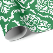 緑の白いフローラダマスクパターン ラッピングペーパー (ロールコーナー)