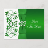 緑の白いフローラハートがポストカードの日付を保存 案内ポストカード (正面)