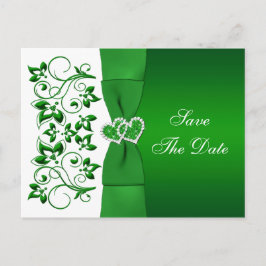 緑の白いフローラハートがポストカードの日付を保存 案内ポストカード