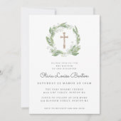 緑の白いフローラバプテスマ 招待状 (正面)