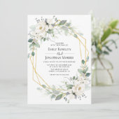 緑の白いフローラフレーム結婚式招待状 招待状 (スタンド正面)