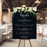 緑の白いフローラブルー結婚のドリンクのメニュー記号 ポスター<br><div class="desc">この緑の白いフローラブルーのドリンクのメニューの看板は素朴な結婚ための完璧な結婚である。このデザインはエレガント、水色の白い牡丹と緑の葉が濃い青の背景を持つ。</div>