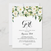 緑の白いフローラ女の子の赤ちゃんシャワー 招待状 (正面)