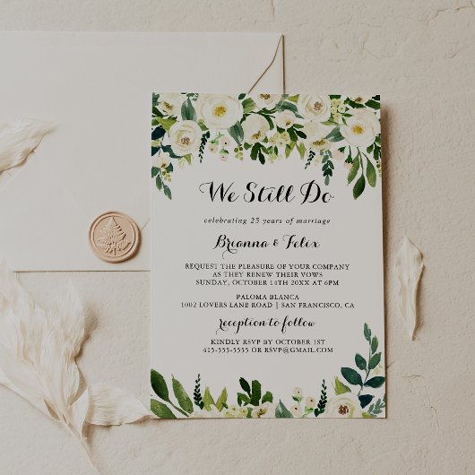緑の白いフローラ我々はまだ誓いを更新する 招待状