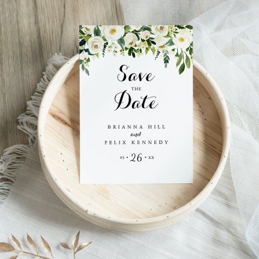 緑の白いフローラ書の日付を保存 ポストカード