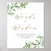 緑の白いフローラ赤ちゃんシャワー知恵の言葉 ポスター (正面)