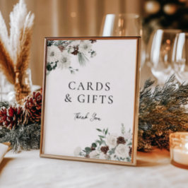 緑の白い冬のフローラカードとギフト ポスター