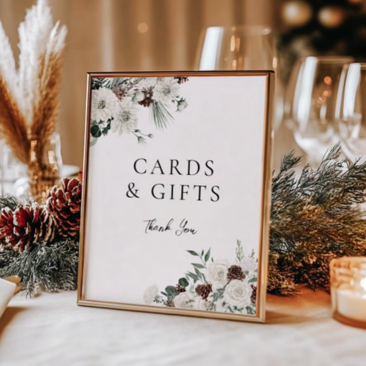 緑の白い冬のフローラカードとギフト ポスター