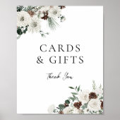 緑の白い冬のフローラカードとギフト ポスター (正面)