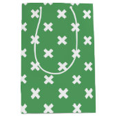 緑の白い十字縫い ミディアムペーパーバッグ (正面)