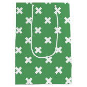 緑の白い十字縫い ミディアムペーパーバッグ (裏面)