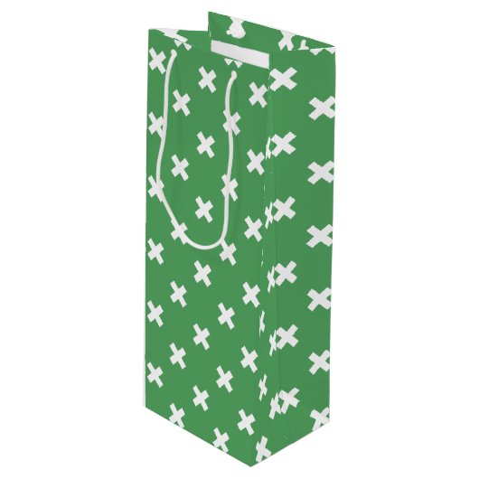 緑の白い十字縫い ワインギフトバッグ (正面アングル)