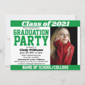 緑の白い学校の色の写真卒業 招待状 (正面)