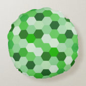 緑の白い幾何学六角形 ラウンドクッション (裏面)