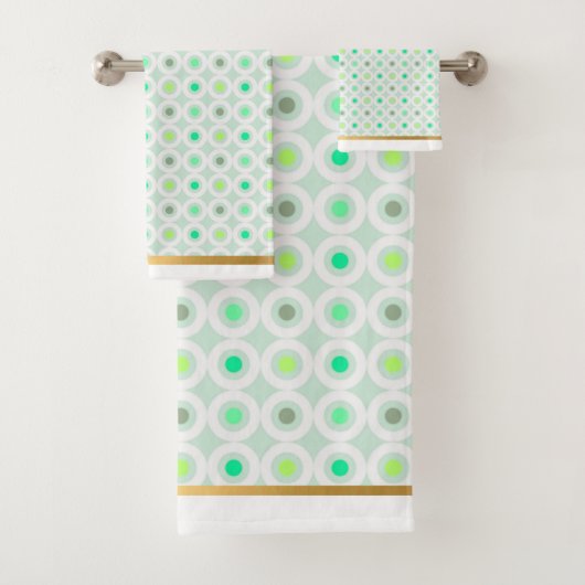 緑の白い幾何学円バスルーム用タオルセット バスタオルセット (インサイチュ)
