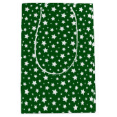 緑の白い星クリスマス ミディアムペーパーバッグ (正面)