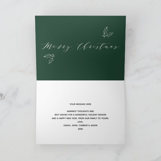 緑の白い書道のクリスマス折り紙 シーズンカード (内部)