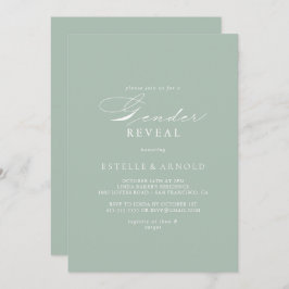 緑の白い書道の性別の表示パーティー 招待状