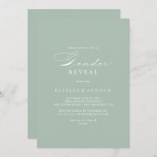 緑の白い書道の性別の表示パーティー 招待状