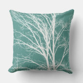緑の白い木の枝 クッション (正面)