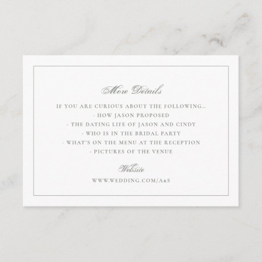 緑の白い枠エレガント付きモノグラ結婚ム エンクロージャーカード (正面)