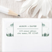 緑の白い水色の松の木の森結婚の ラベル (インサイチュ)