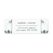 緑の白い水色の松の木の森結婚の ラベル (正面)