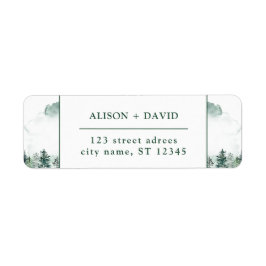 緑の白い水色の松の木の森結婚の ラベル