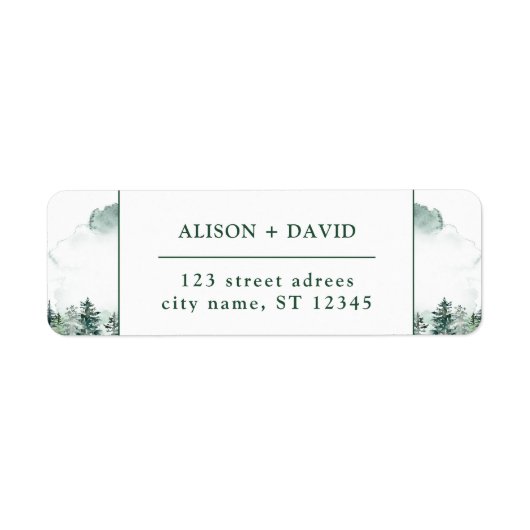 緑の白い水色の松の木の森結婚の ラベル (正面)