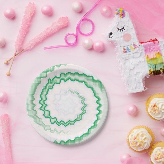 緑の白い渦巻き絞り染めパーティー ペーパープレート (パーティー)