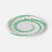 緑の白い渦巻き絞り染めパーティー ペーパープレート (アングル)