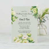 緑の白い牡丹エレガントな結婚式のカップルのシャワー 招待状 (スタンド正面)