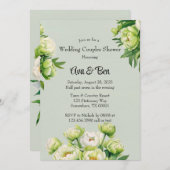 緑の白い牡丹エレガントな結婚式のカップルのシャワー 招待状 (正面/裏面)