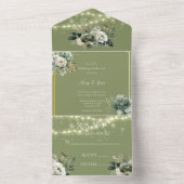 緑の白い牡丹結婚灯 オールインワン招待状 (内側)