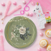 緑の白い牡丹結婚灯 ペーパープレート (パーティー)