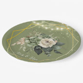 緑の白い牡丹結婚灯 ペーパープレート (アングル)