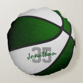 緑の白い男の子チームのチームカラーバスケットボール ラウンドクッション (裏面)