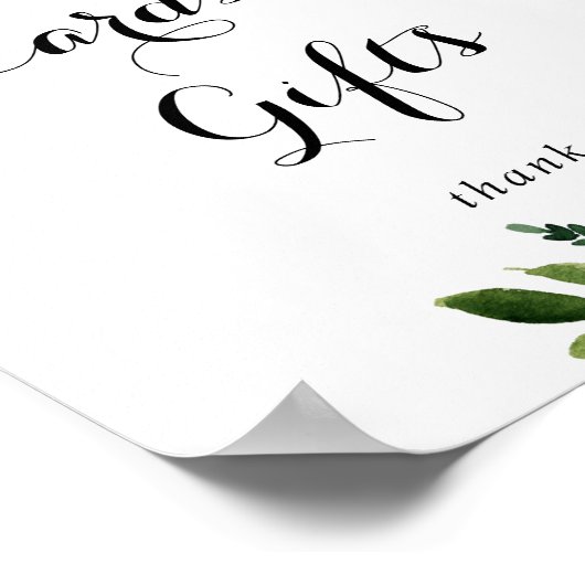 緑の白い秋のフローラカードとギフトサイン ポスター (角)