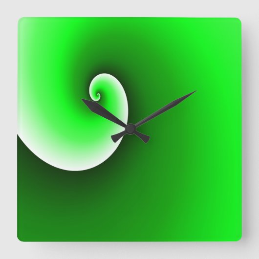 緑の白い緩和曲線のグラデーション スクエア壁時計 (正面)