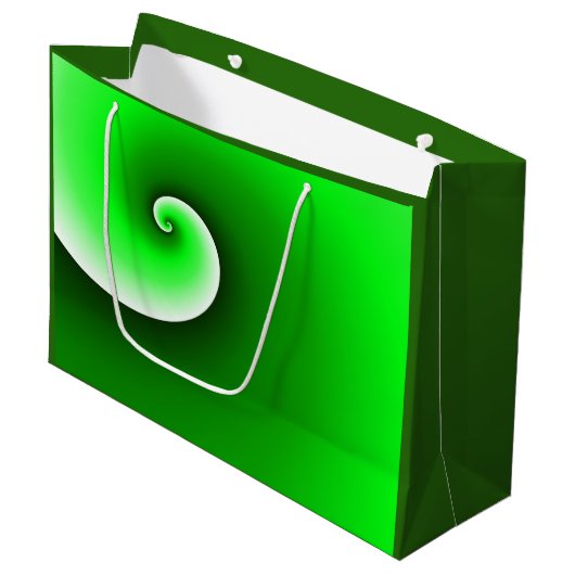 緑の白い緩和曲線のグラデーション ラージペーパーバッグ (正面アングル)