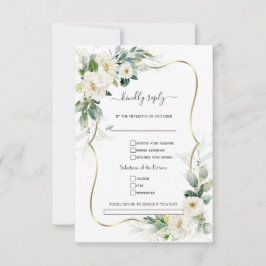 緑の白い花の金ゴールドソングリクエス結婚ト 出欠カード