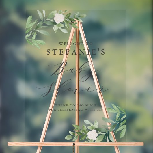 緑の白い花灰色の赤ちゃんシャワーへようこそ アクリルサイン (ニュートラル)