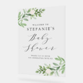 緑の白い花灰色の赤ちゃんシャワーへようこそ アクリルサイン (傾斜)