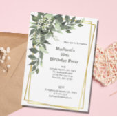 緑の白い花金ゴールドフレームエレガント誕生日 招待状