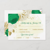 緑の白い花金ゴールド植物性食品選択 出欠カード (正面/裏面)