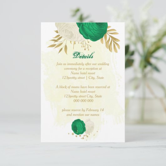 緑の白い花金ゴールド結婚植物の詳細 エンクロージャーカード (スタンド正面)