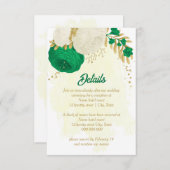 緑の白い花金ゴールド結婚植物の詳細 エンクロージャーカード (正面/裏面)