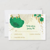 緑の白い花金ゴールド結婚植物 出欠カード (正面)